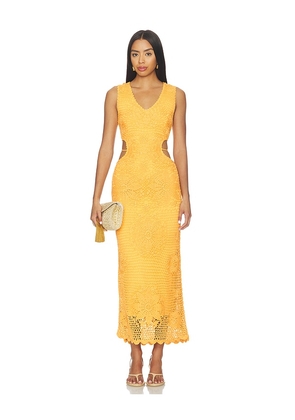 SIMKHAI Lyla Crochet Midi Dress in Yellow. Size XS. Also in S, M.