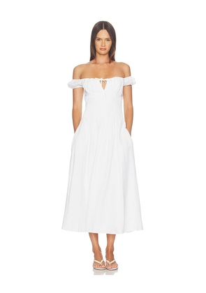 onia Off Shoulder Midi Dress in White. Size 0. Also in 2, 4, 6, 8, 10, 12.