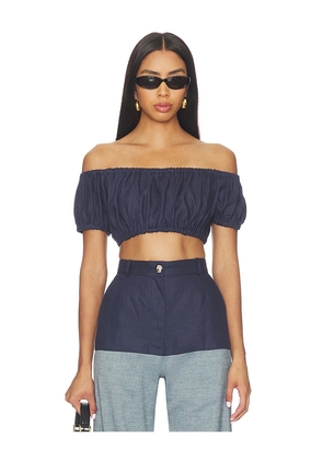 MATTHEW BRUCH Bubble Crop Top in Navy. Size XS. Also in S, M, XL.