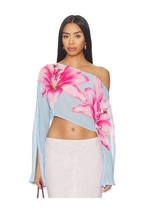 MORE TO COME Shirley Off Shoulder Top in Blue. Size XXS. Also in XS, S, M, L.