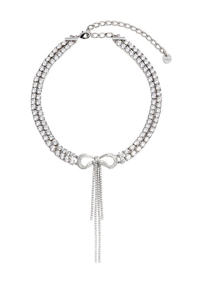 self-portrait Double Crystal Bow Choker in Metallic Silver.