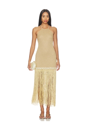 PatBO Aurea Crochet Midi Dress in Metallic Gold. Size 0. Also in 2, 4, 6, 8, 10, 12.