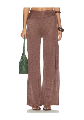 SNDYS Celine Shimmer Pant in Chocolate. Size XXS. Also in XS, S, M, L, XL.