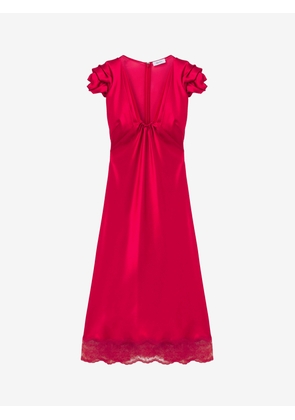 McQueen Gathered Sleeve Midi Dress - Red - Women - 12