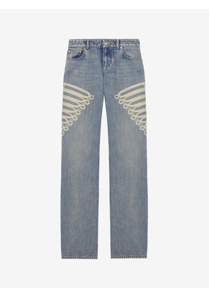 McQueen Metallic Frogging Straight Leg Jeans - Blue - Women - 8