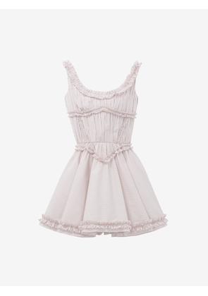 McQueen Pleated Ruffle Pinstripe Mini Dress - White - Women - 8