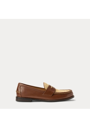 Alston Raffia-Trim Leather Penny Loafer