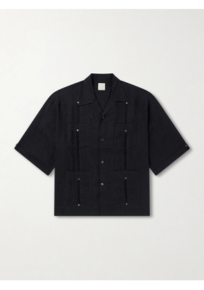 KAPITAL - Camp-Collar Pleated Linen Shirt - Men - Black - 1