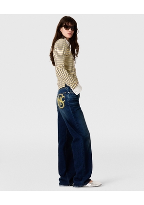 Stella McCartney - Crest-Embroidered Straight Jeans, Woman, Indigo, Size: 25