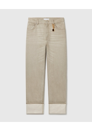 Stella McCartney - Straight Turn-Up Jeans, Woman, Ecru, Size: 26