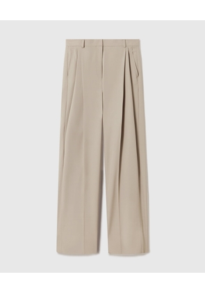 Stella McCartney - Pleated Straight Wool Trousers, Woman, Beige, Size: 40