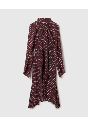 Stella McCartney - Tie-Neck Polka Dot Silk Dress, Woman, Burgundy/Cream, Size: 42