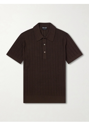 TOM FORD - Ribbed Cotton and Silk-Blend Polo Shirt - Men - Brown - IT 46