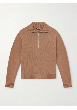TOM FORD - Wool and Cashmere-Blend Half-Zip Sweater - Men - Brown - IT 46