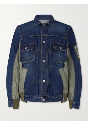 Sacai - Distressed Shell-Trimmed Denim Jacket - Men - Blue - 1