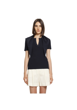Tie-Detailed Ribbed-Knit T-Shirt