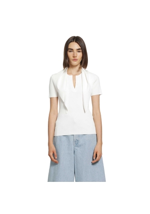 Tie-detailed Ribbed-knit T-shirt