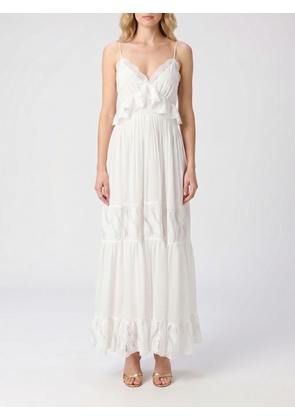 RAQUEL DINIZ Long Off-the-Shoulder Silk Dress with Lace Inserts