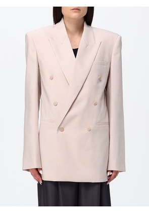 THE FRANKIE SHOP Slim Fit Double-Breasted Wool Blend Blazer with Peak Lapels