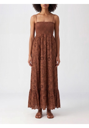MC2 SAINT BARTH Flared Long Dress in Broderie Anglaise with a Square Neck