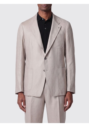 TAGLIATORE Single-Breasted Linen Blazer with Lapel Collar