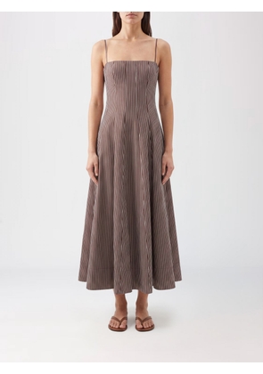 STAUD Wylie Striped Stretch-Cotton A-Line Midi Dress