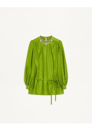 Valentino Embroidered Silk-Linen Plus De Pois Jacquard Top Woman AVOCADO 36