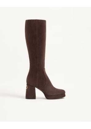 Valentino Garavani Fawcette Platform Boot In Crust Leather 90Mm Woman EBONY 35.5
