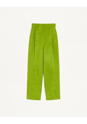 Valentino Jacquard Trousers In Medium Plus De Pois Polka Dot Silk-Linen Woman AVOCADO 36