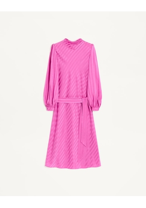 Valentino Midi Dress In Shiny-Matte Jacquard With Logo-Stripe Woman FUCHSIA 36
