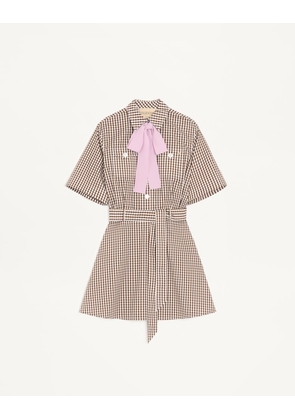 Valentino Short Dress In Vichy Cotton Woman CHOCOLATE/IVORY 38