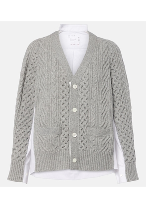 Sacai Cable-knit wool and poplin cardigan
