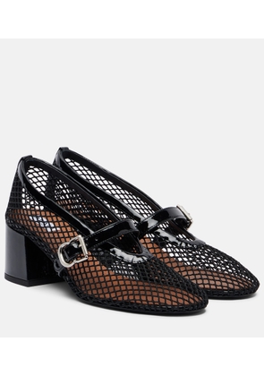 Alaia Fishnet leather-trimmed Mary Jane pumps