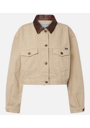 Prada Leather-trimmed cropped denim jacket
