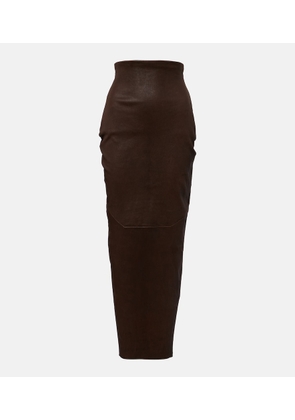 Rick Owens Dirt Pillar leather and cotton midi skirt
