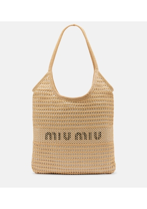 Miu Miu Ivy raffia-effect and linen shopper