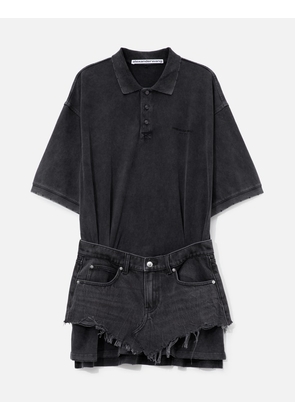 Layered Polo Mini Dress With Reconstructed Denim Skirt