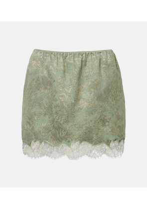 Saint Laurent Lace-trimmed cotton-blend jacquard miniskirt