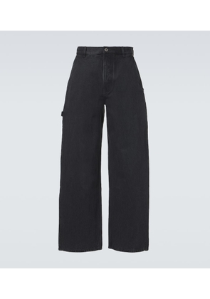 Loewe Leather-trimmed wide-leg jeans