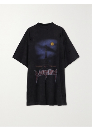 Balenciaga - Oversized Distressed Printed Cotton-jersey T-shirt - Black - 1,2,3