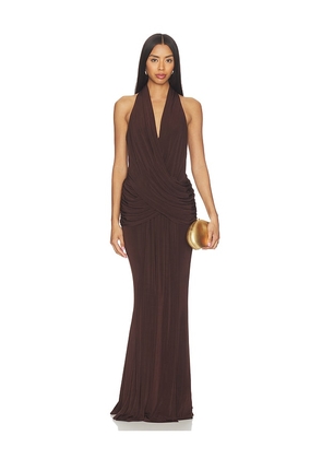 ELLIATT Simone Cowl Neck Gown in Brown. Size S. Also in XS, M, L, XL, XXL.