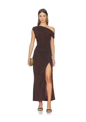ELLIATT Simone One Shoulder Maxi Dress in Brown. Size S. Also in XS, M, L, XL, XXL.