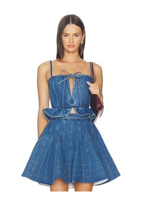 AKNVAS Carmi Denim Top in Blue. Size 0. Also in 2, 4, 6, 8, 10, 12.