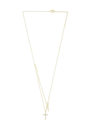 By Adina Eden Pave Double Cross 2 in 1 Necklace in Metallic Gold.