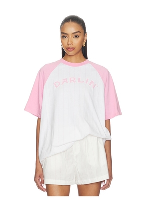 Darlin Old Skool Raglan Tee in Pink. Size XS. Also in S, M, L, XL.