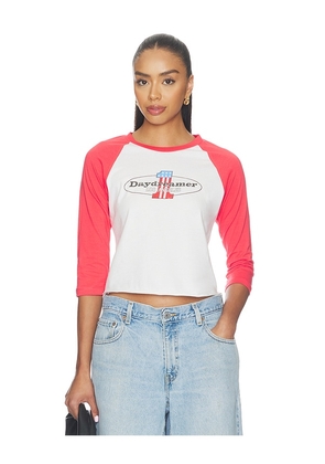 DAYDREAMER Number One Raglan Tee in Coral. Size XS. Also in S, M, L, XL.