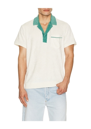 Marine Layer Emilio Vintage Terry Polo Shirt in White. Size S. Also in M, L, XL/1X.
