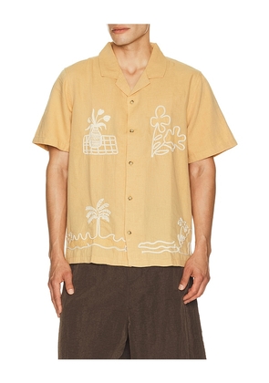 Marine Layer Sol Embroidered Resort Shirt in Orange. Size S. Also in M, L, XL/1X.