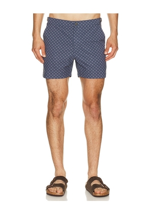 Marine Layer Tailored 5 Swim Trunk in Blue. Size 30. Also in 32, 33, 34, 36.