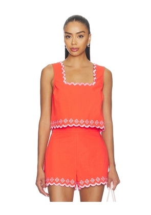 MINKPINK Amaya Embroidered Top in Coral. Size XS. Also in S, M, L, XL.